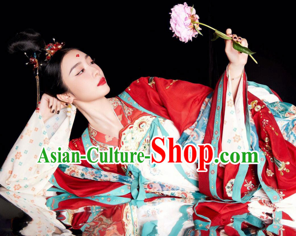 China Photography Hanfu Garments Ancient Empress Red Dresses Tang Dynasty Court Woman Costumes China Photography Hanfu Garments Ancient Empress Red Dresses Tang Dynasty Court Woman Costumes