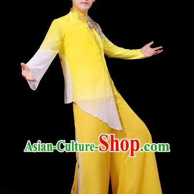 China Modern Dance Fashion Fan Dance Clothing Yangko Dance Yellow Outfit Male Group Stage Show Costume