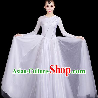 Top Women Chorus White Dress Group Stage Show Costume Modern Dance Fashion Opening Dance Clothing