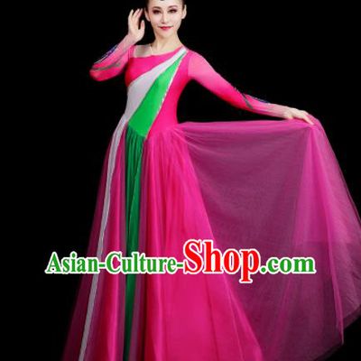 Top Opening Dance Clothing Women Chorus Megenta Dress Group Stage Show Costume Modern Dance Fashion