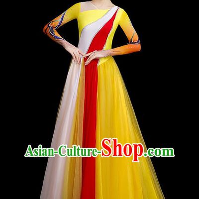 Top Modern Dance Fashion Opening Dance Clothing Women Chorus Yellow Dress Group Stage Show Costume