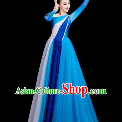 Professional Women Group Chorus Blue Dress Stage Show Costume Modern Dance Fashion Opening Dance Clothing