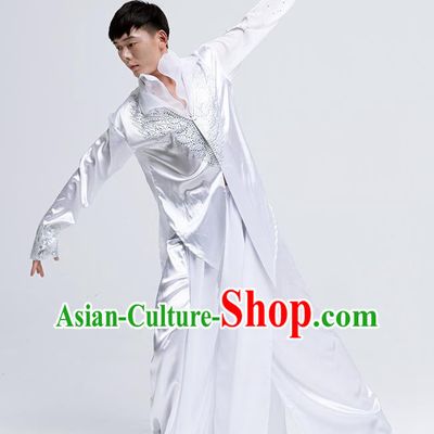 Top Modern Dance White Suit Male Solo Dance Clothing Dance Competition Costume Ballet Dance Fashion