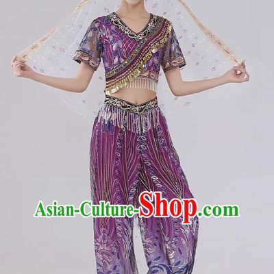 Top Women Group Show Clothing Indian Dance Purple Outfit Belly Dance Fashion Oriental Dance Costume