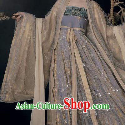 China Hanfu Clothing Tang Dynasty Princess Blue Dresses Ancient Fairy Garment Costumes