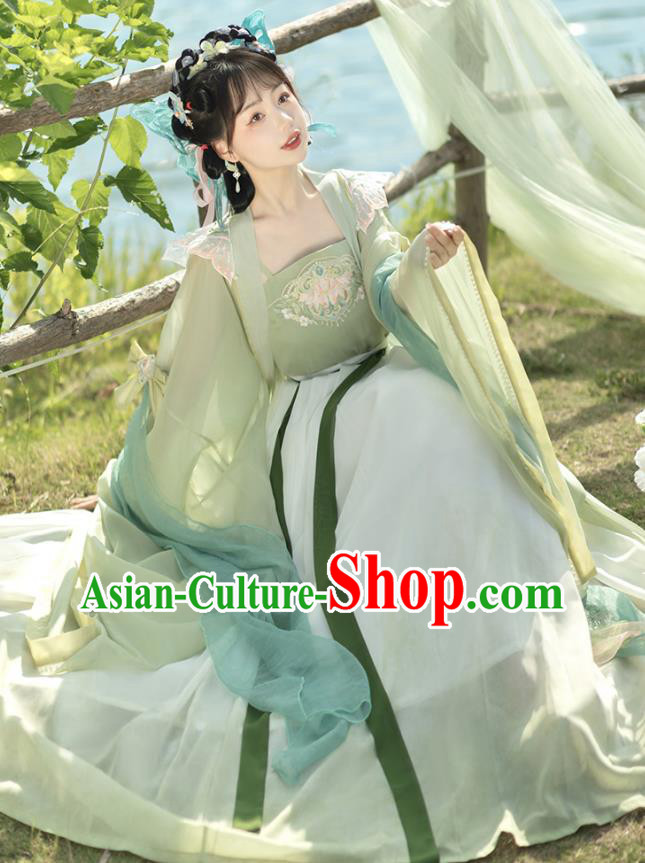China Tang Dynasty Princess Green Dresses Ancient Butterfly Fairy Garment Costumes Hanfu Ruqun Clothing China Tang Dynasty Princess Green Dresses Ancient Butterfly Fairy Garment Costumes Hanfu Ruqun Clothing