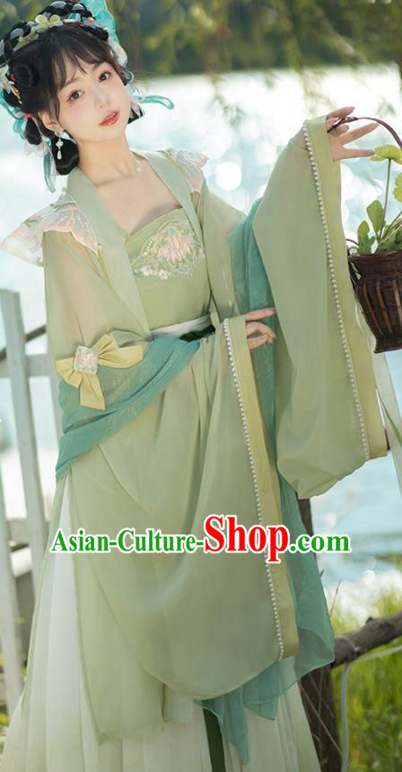 China Tang Dynasty Princess Green Dresses Ancient Butterfly Fairy Garment Costumes Hanfu Ruqun Clothing China Tang Dynasty Princess Green Dresses Ancient Butterfly Fairy Garment Costumes Hanfu Ruqun Clothing