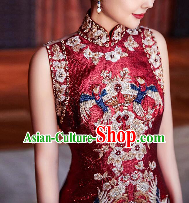 China Elegant Mandarin Dress Woman Embroidered Shinning Qipao Traditional Wedding Cheongsam China Elegant Mandarin Dress Woman Embroidered Shinning Qipao Traditional Wedding Cheongsam