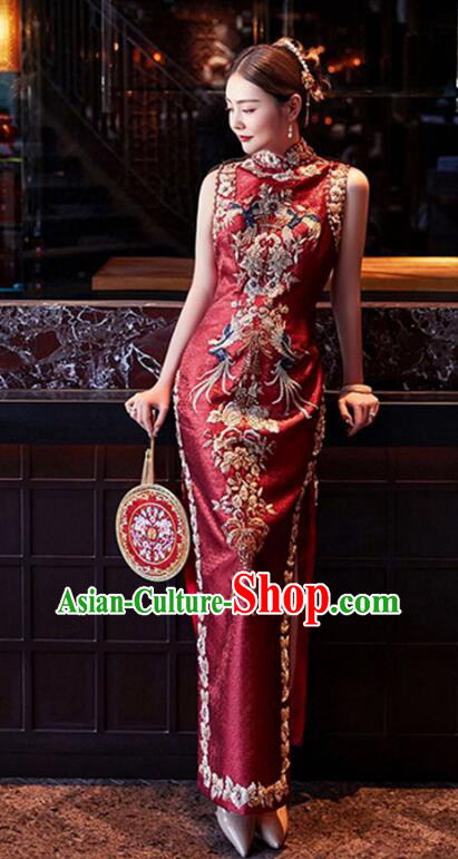 China Elegant Mandarin Dress Woman Embroidered Shinning Qipao Traditional Wedding Cheongsam China Elegant Mandarin Dress Woman Embroidered Shinning Qipao Traditional Wedding Cheongsam