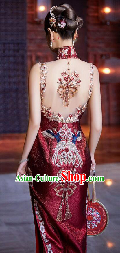 China Elegant Mandarin Dress Woman Embroidered Shinning Qipao Traditional Wedding Cheongsam China Elegant Mandarin Dress Woman Embroidered Shinning Qipao Traditional Wedding Cheongsam