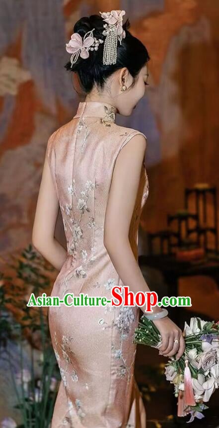 China Traditional Wedding Cheongsam Elegant Mandarin Dress Bride Pink Qipao China Traditional Wedding Cheongsam Elegant Mandarin Dress Bride Pink Qipao