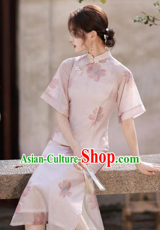 China Pink Qipao Traditional Cheongsam Elegant Mandarin Dress China Pink Qipao Traditional Cheongsam Elegant Mandarin Dress