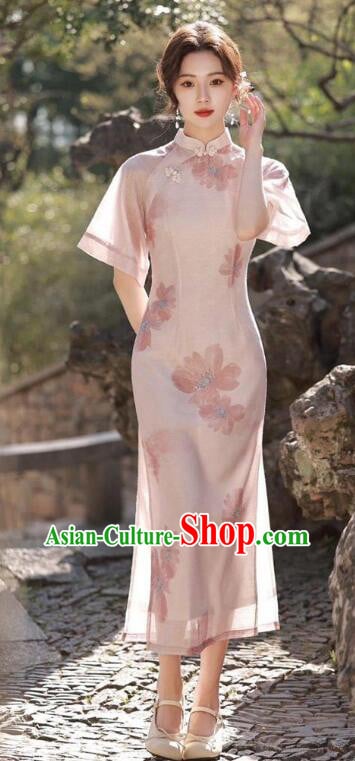 China Pink Qipao Traditional Cheongsam Elegant Mandarin Dress China Pink Qipao Traditional Cheongsam Elegant Mandarin Dress