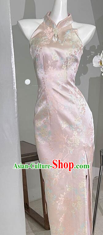 China Elegant Sleeveless Dress Pink Qipao Traditional Cheongsam Clothing China Elegant Sleeveless Dress Pink Qipao Traditional Cheongsam Clothing