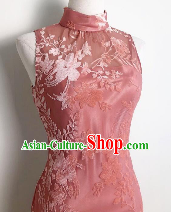 China Compere Qipao Classical Cheongsam Clothing Elegant Pink Dress China Compere Qipao Classical Cheongsam Clothing Elegant Pink Dress