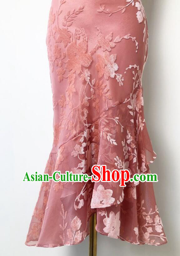 China Compere Qipao Classical Cheongsam Clothing Elegant Pink Dress China Compere Qipao Classical Cheongsam Clothing Elegant Pink Dress