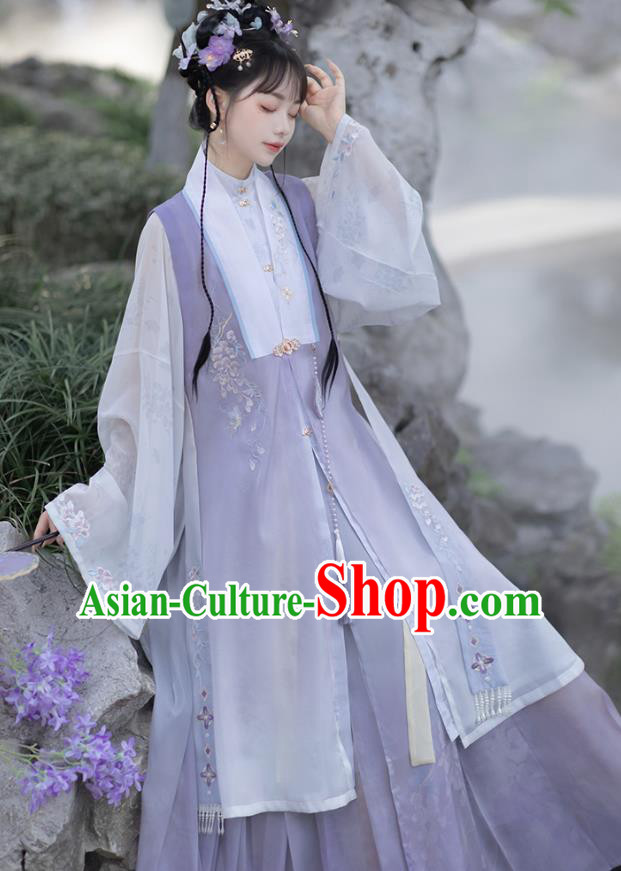 China Ming Dynasty Princess Lilac Dresses Ancient Young Woman Garment Costumes Hanfu Embroidered Clothing China Ming Dynasty Princess Lilac Dresses Ancient Young Woman Garment Costumes Hanfu Embroidered Clothing
