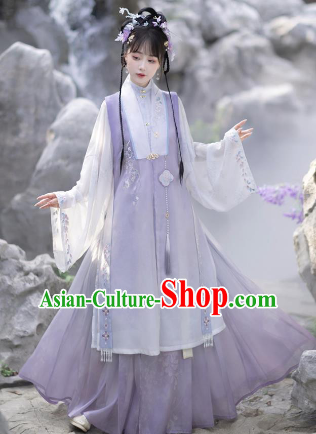 China Ming Dynasty Princess Lilac Dresses Ancient Young Woman Garment Costumes Hanfu Embroidered Clothing China Ming Dynasty Princess Lilac Dresses Ancient Young Woman Garment Costumes Hanfu Embroidered Clothing