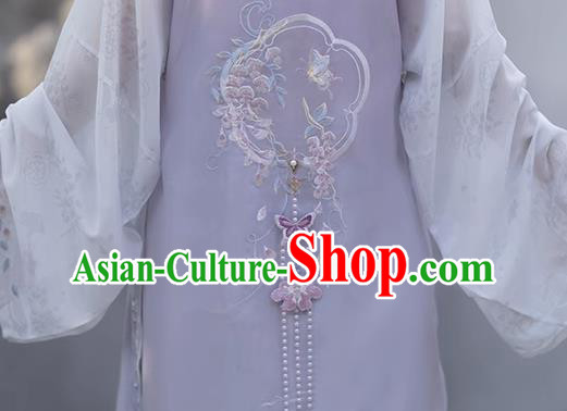China Ming Dynasty Princess Lilac Dresses Ancient Young Woman Garment Costumes Hanfu Embroidered Clothing China Ming Dynasty Princess Lilac Dresses Ancient Young Woman Garment Costumes Hanfu Embroidered Clothing