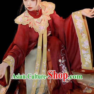 China Red Hanfu Dresses Ming Dynasty Noble Woman Clothing Ancient Princess Garment Costumes