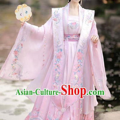 China Song Dynasty Imperial Consort Clothing Ancient Court Princess Garment Costumes Traditional Hanfu Pink Xia Pei Embroidered Dresses