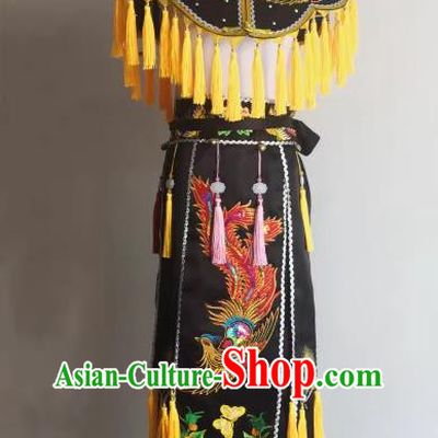 China Folk Dance God Clothing Nuo Opera Immortal Black Cappa and Skirt Fiesta Parade Master Embroidered Costumes