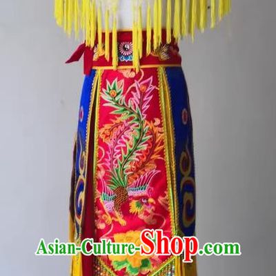 China Folk Dance Clothing Nuo Opera Immortal Combat Red Outfit Fiesta Parade God Embroidered Cappa and Skirt