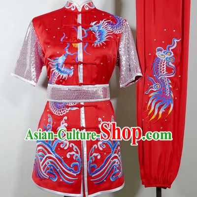 China Kung Fu Tournament Red Uniform Martial Arts Changquan Performance Costume Wushu Training Embroidered Clothing