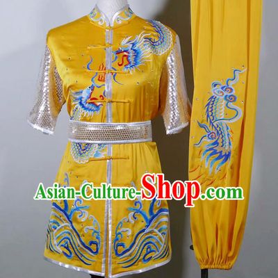 China Wushu Tournament Embroidered Clothing Kung Fu Competition Yellow Uniform Martial Arts Changquan Performance Costume