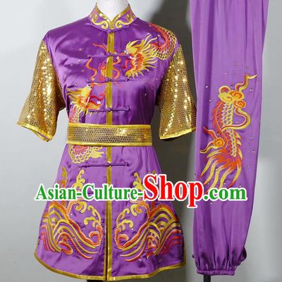 China Martial Arts Changquan Performance Costume Wushu Tournament Embroidered Clothing Kung Fu Competition Purple Uniform
