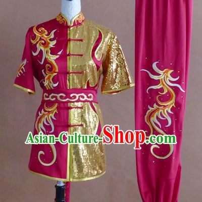 China Changquan Performance Costume Wushu Tournament Embroidered Clothing Kung Fu Competition Megenta Uniform Martial Arts Outfit