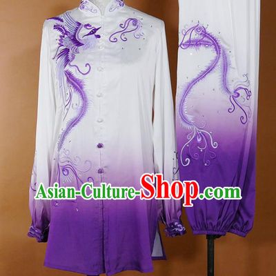 China Kung Fu Tournament Purple Uniform Martial Arts Costume Tai Chi Performance Outfit Taijiquan Training Embroidered Phoenix Clothing