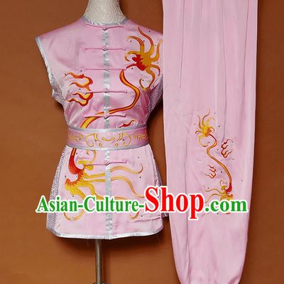 Chinese Kongfu Performance Pink Outfit Nan Quan Competition Clothing Wushu Tournament Uniform