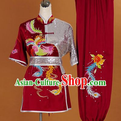 Chinese Wushu Tournament Uniform Kongfu Clothes Chang Quan Performance Dark Red Outfit Martial Arts Competition Clothing