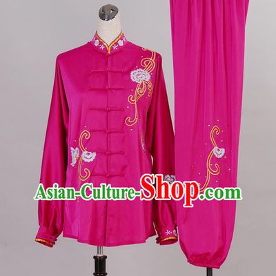 Chinese Female Tai Chi Megenta Suit Martial Arts Clothing Taiji Quan Training Uniform Wushu Competition Clothes