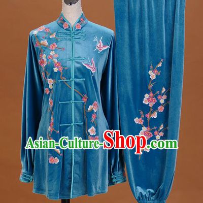 Chinese Winter Taiji Quan Training Uniform Wushu Competition Clothes Female Tai Chi Blue Suit Martial Arts Clothing