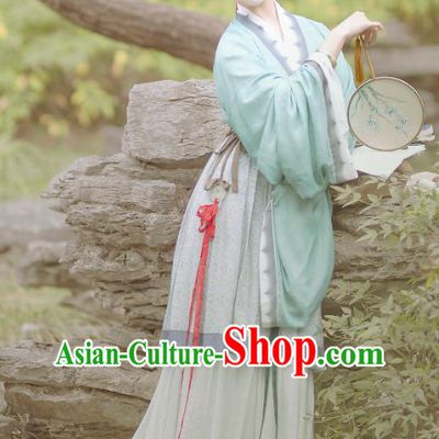 Chinese Traditional Court Lady Hanfu Fashion Ancient Palace Beauty Garment Costumes Song Dynasty Princess Green Dresses