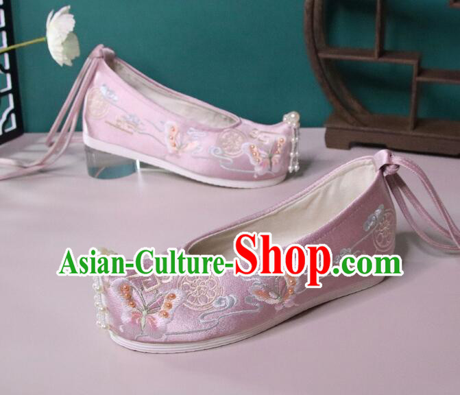 Chinese Hanfu Shoes Pink Satin Embroidered Shoes Ancient Princess Shoes Chinese Hanfu Shoes Pink Satin Embroidered Shoes Ancient Princess Shoes