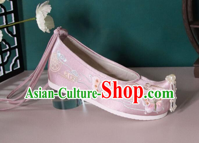 Chinese Hanfu Shoes Pink Satin Embroidered Shoes Ancient Princess Shoes Chinese Hanfu Shoes Pink Satin Embroidered Shoes Ancient Princess Shoes