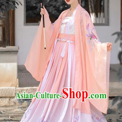 China Song Dynasty Woman Garment Costumes Traditional Hanfu Dresses Ancient Princess Pink Clothing
