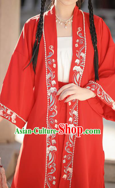 China Traditional Young Lady Hanfu Dresses Ancient Woman Clothing Song Dynasty Red Garment Costumes China Traditional Young Lady Hanfu Dresses Ancient Woman Clothing Song Dynasty Red Garment Costumes