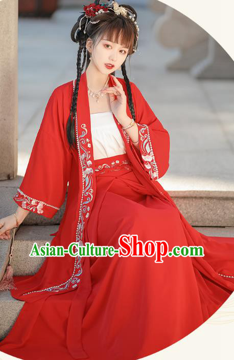 China Traditional Young Lady Hanfu Dresses Ancient Woman Clothing Song Dynasty Red Garment Costumes China Traditional Young Lady Hanfu Dresses Ancient Woman Clothing Song Dynasty Red Garment Costumes