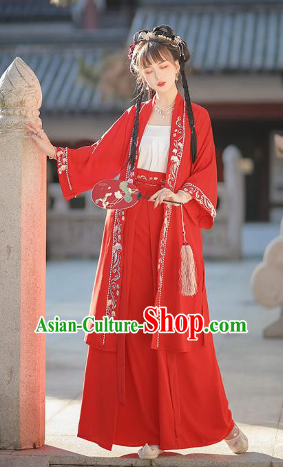 China Traditional Young Lady Hanfu Dresses Ancient Woman Clothing Song Dynasty Red Garment Costumes China Traditional Young Lady Hanfu Dresses Ancient Woman Clothing Song Dynasty Red Garment Costumes