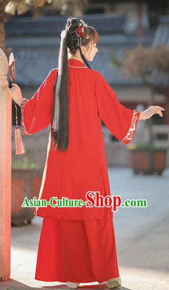 China Traditional Young Lady Hanfu Dresses Ancient Woman Clothing Song Dynasty Red Garment Costumes China Traditional Young Lady Hanfu Dresses Ancient Woman Clothing Song Dynasty Red Garment Costumes