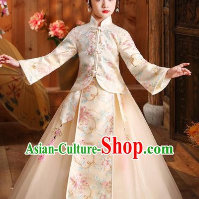 Children Day Performance Hanfu Clothing Girl Stage Show Costumes Chinese Folk Dance Fashion Kid Champagne Blouse and Skirt