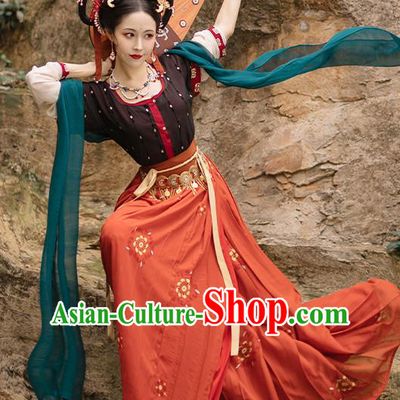 Chinese Ancient Young Beauty Clothing Tang Dynasty Female Costumes Traditional Feitian Flying Apsaras Hanfu Dresses