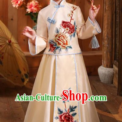 Chinese Folk Dance Fashion Kid Apricot Blouse and Skirt Children Day Performance Hanfu Clothing Girl Stage Show Costumes