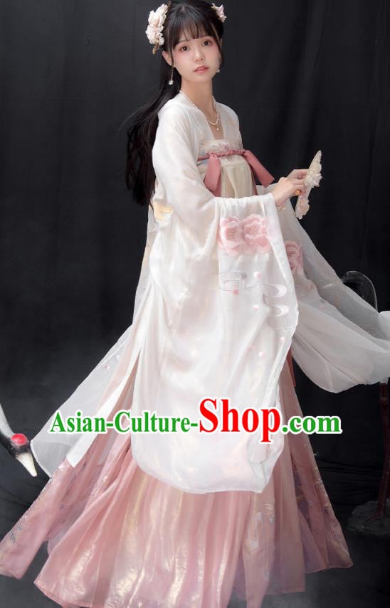 Traditional Female Hanfu Dresses Chinese Ancient Goddess Clothing Tang Dynasty Princess Embroidered Costumes Traditional Female Hanfu Dresses Chinese Ancient Goddess Clothing Tang Dynasty Princess Embroidered Costumes