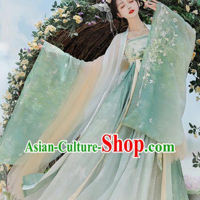 China Tang Dynasty Princess Clothing Traditional Embroidered Green Hanfu Dress Ancient Fairy Costumes