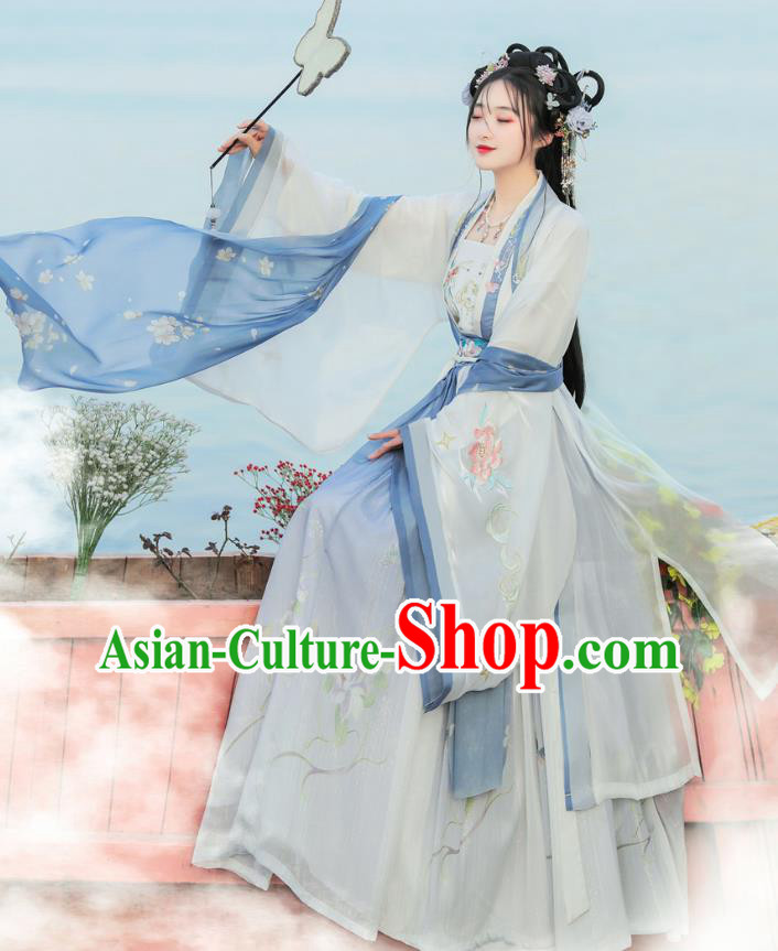 China Song Dynasty Royal Princess Clothing Traditional Ruqun Blue Hanfu Dress Ancient Fairy Costumes China Song Dynasty Royal Princess Clothing Traditional Ruqun Blue Hanfu Dress Ancient Fairy Costumes